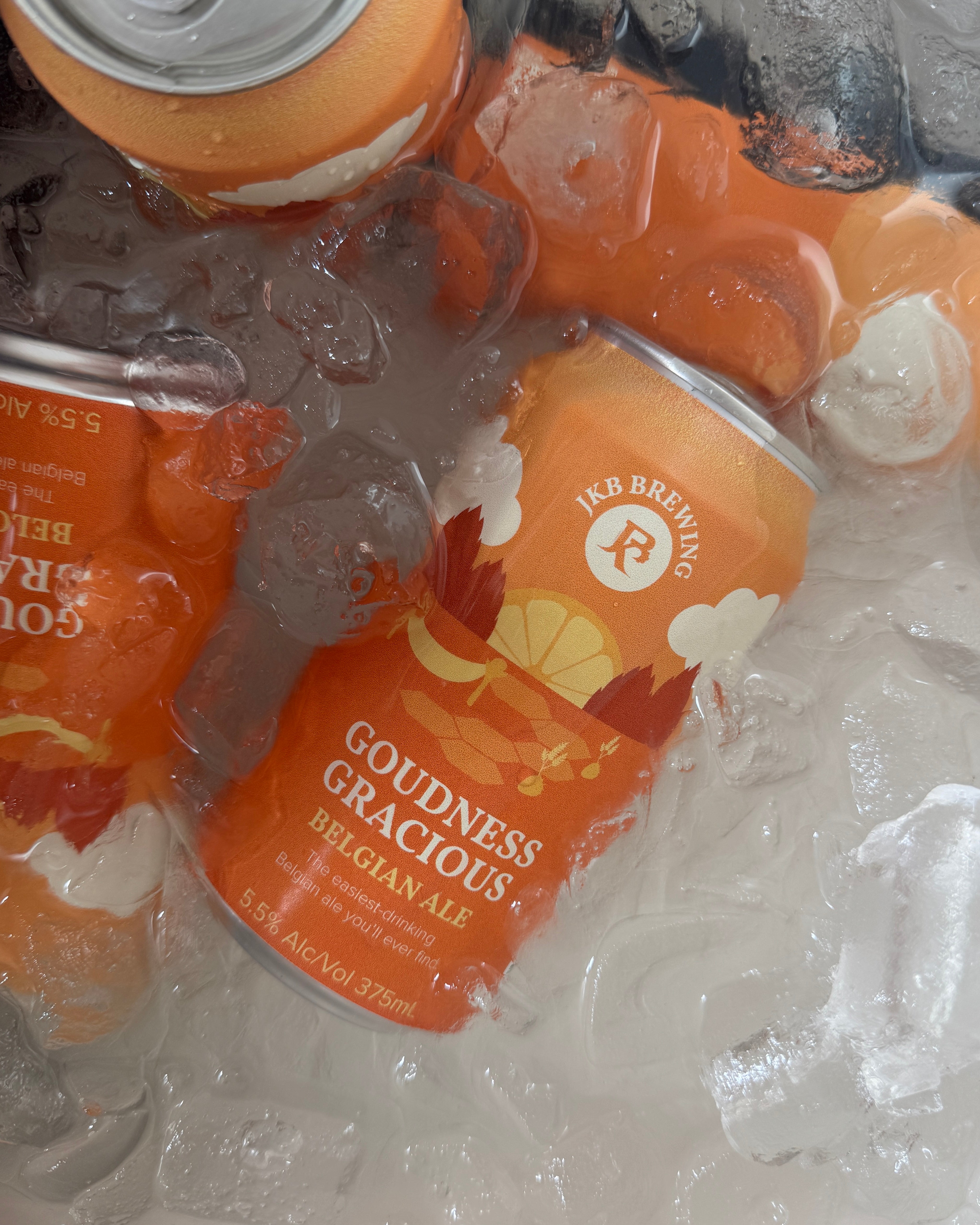 JKB Brewing  Goudness Gracious Belgian Ale Cans on Ice